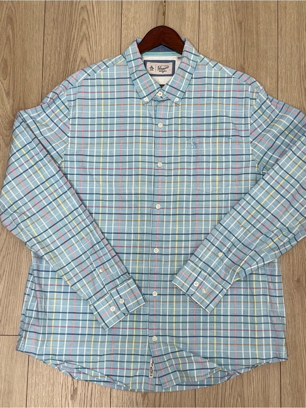 An Original Penguin Roadmap Extra Slim Fit Check Shirt Air Mens XXL Blue Plaid
